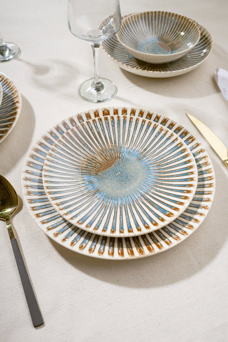 Hermia GBSATN24Y4R16463 Vajilla de Porcelana 24 Piezas Apta Lavavajillas y Microondas